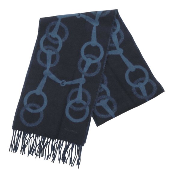 Unused Hermès Any Mall Cashmere Marine Blue Turquin Scarf 1205HERMES - Picture 1 of 7
